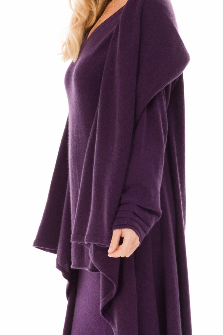 NEW 100% MONGOLIAN CASHMERE WATERFALL JACKET AUBERGINE