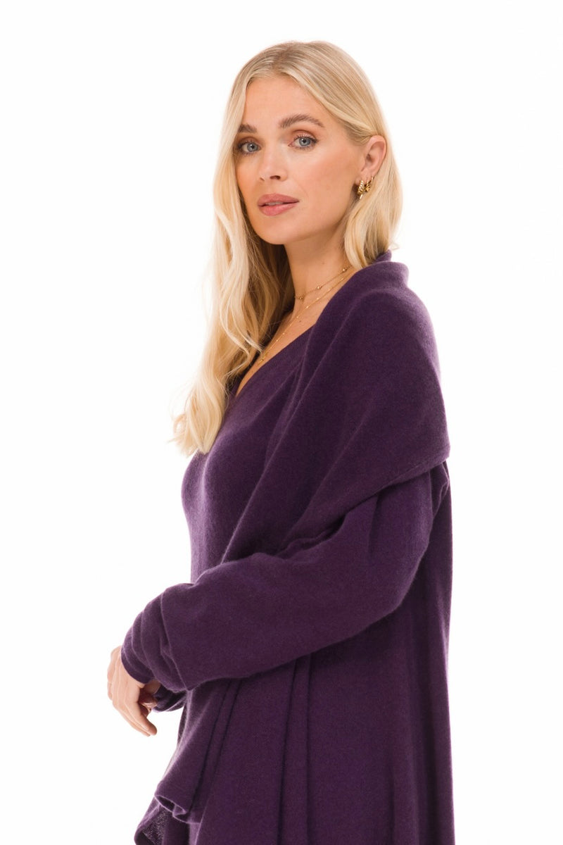 NEW 100% MONGOLIAN CASHMERE WATERFALL JACKET AUBERGINE