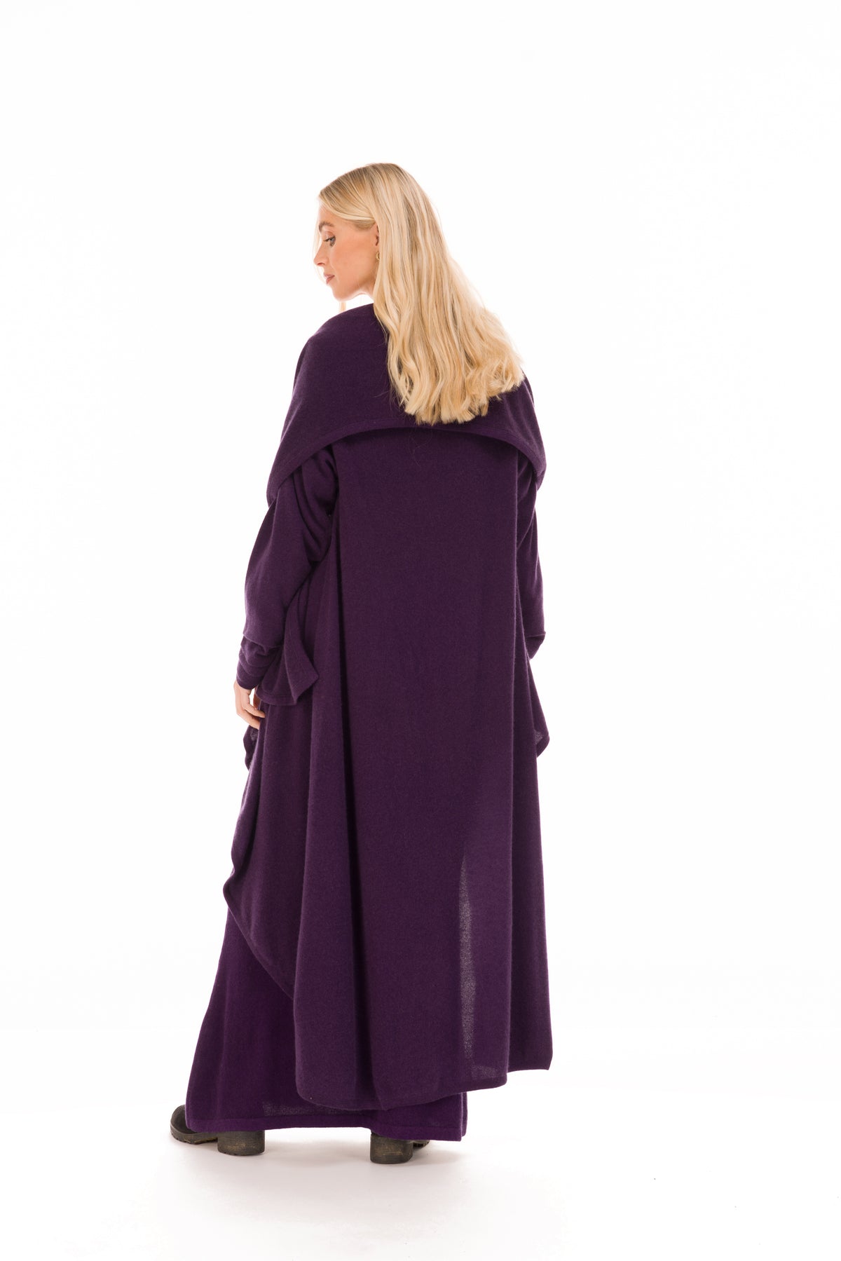 NEW 100% MONGOLIAN CASHMERE WATERFALL JACKET AUBERGINE