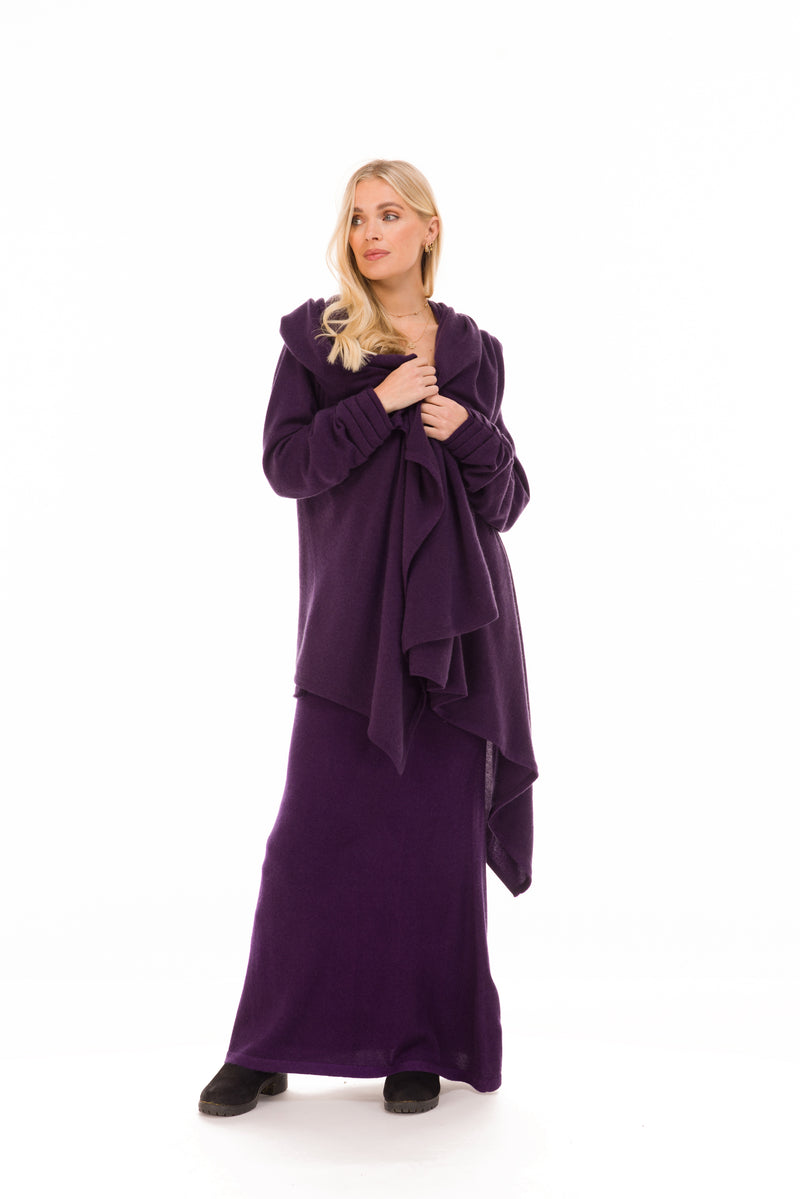 NEW 100% MONGOLIAN CASHMERE WATERFALL JACKET AUBERGINE