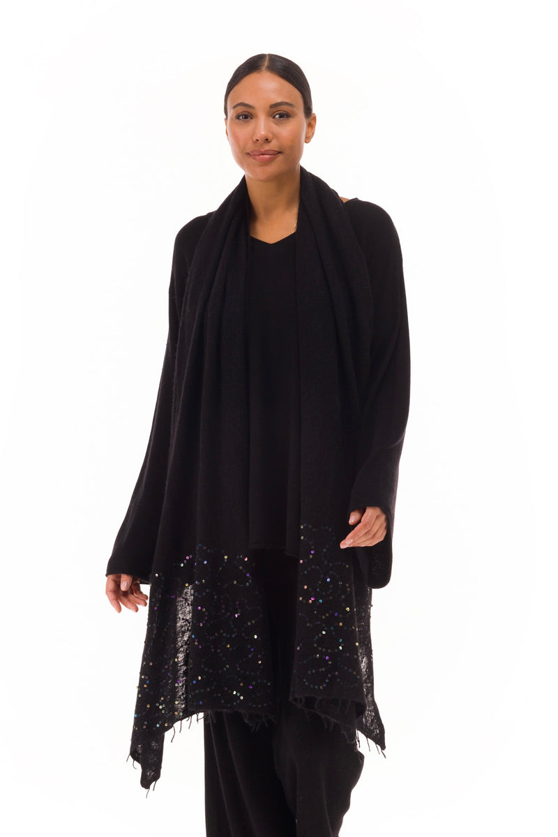 100% CASHMERE FLUTED V-NECK JUMPER BLACK