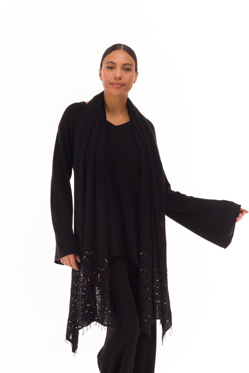 100% CASHMERE FLUTED V-NECK JUMPER BLACK