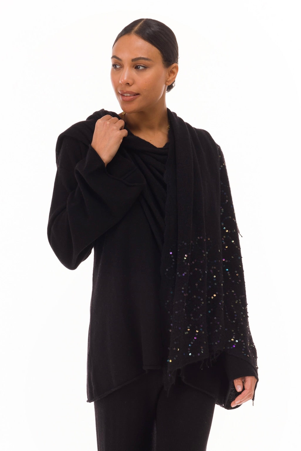 100% CASHMERE FELTED SCARF WITH SEQUINS BLACK