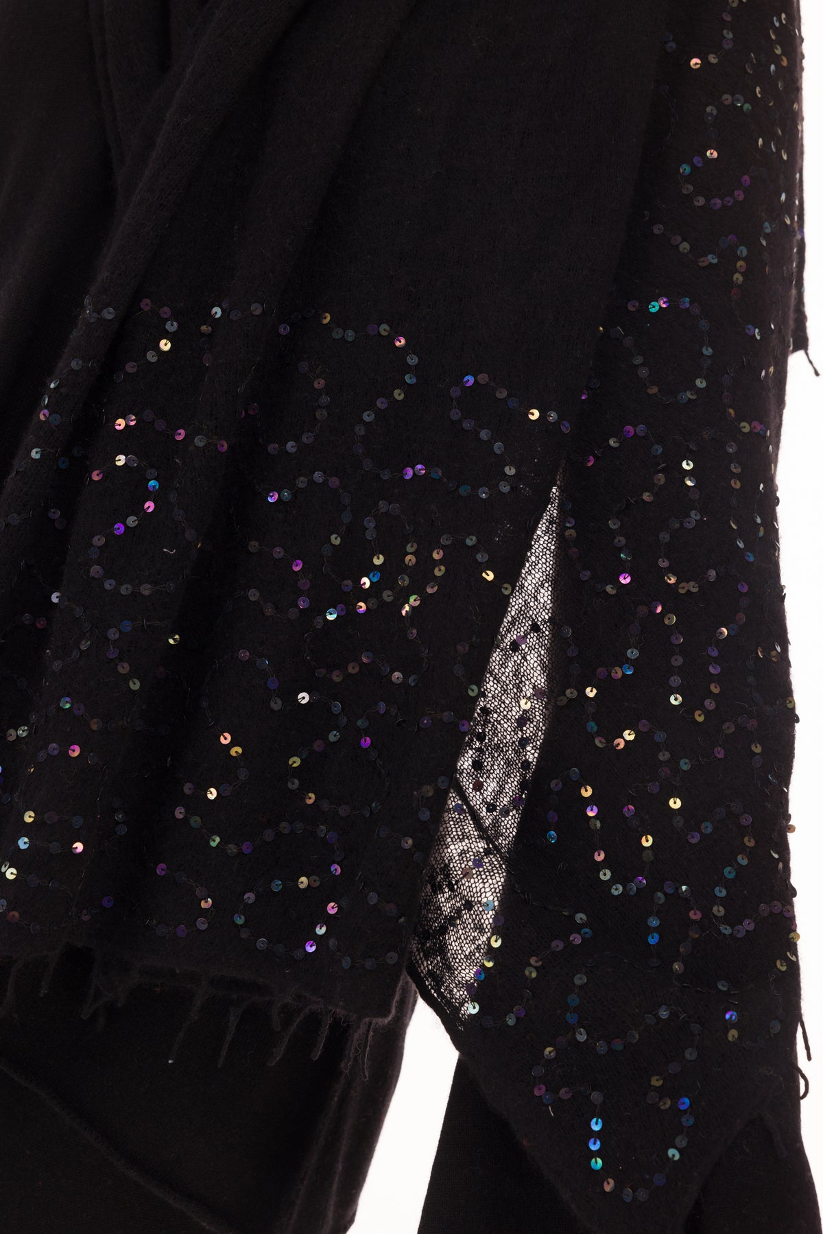 100% CASHMERE FELTED SCARF WITH SEQUINS BLACK
