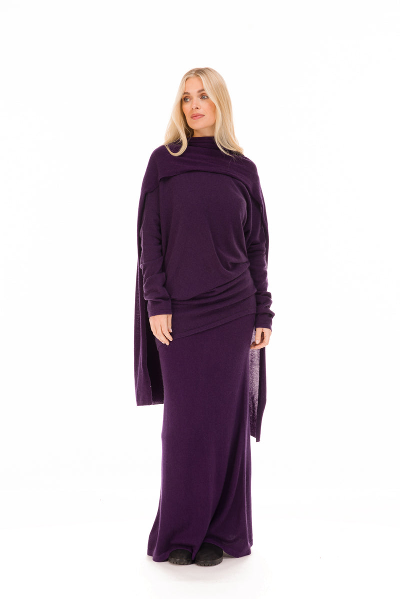100% CASHMERE KNITTED SCARF AUBERGINE