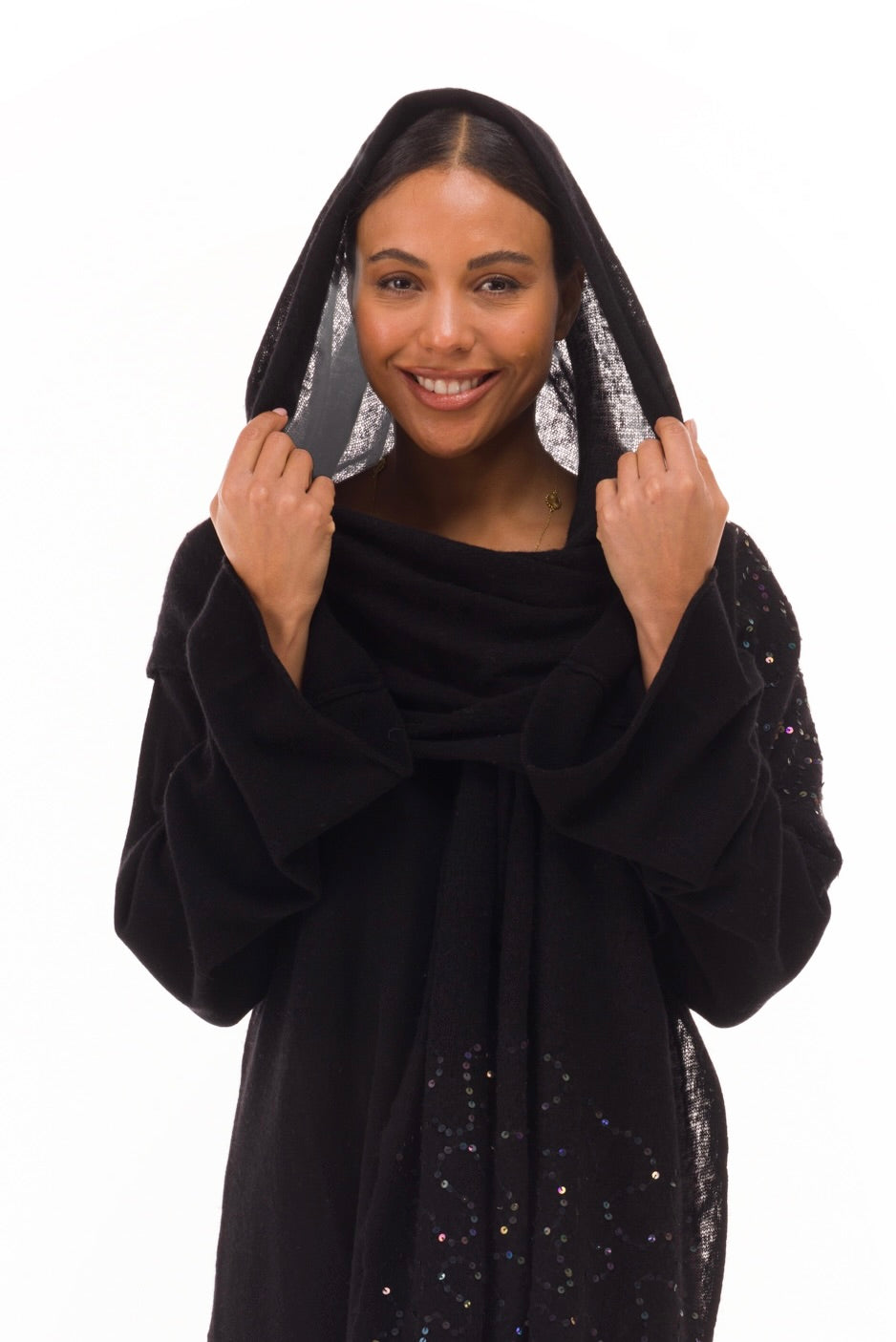 100% CASHMERE FELTED SCARF WITH SEQUINS BLACK