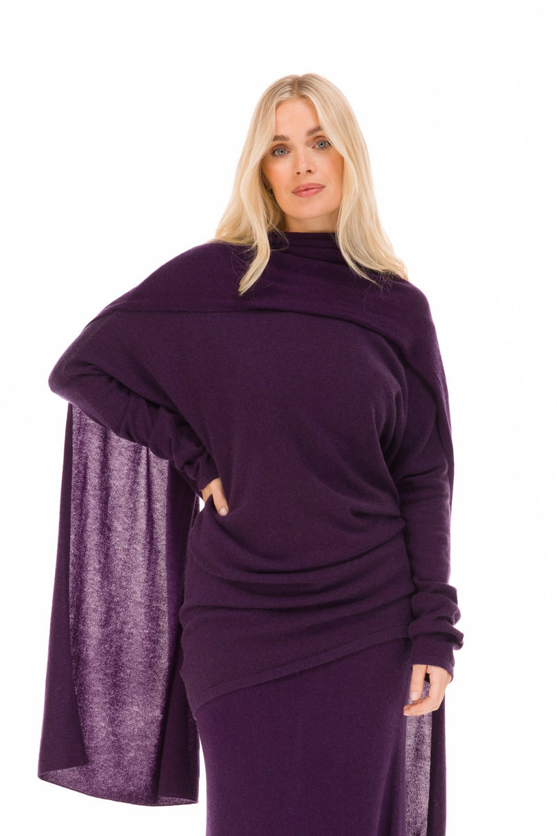 100% CASHMERE KNITTED SCARF AUBERGINE