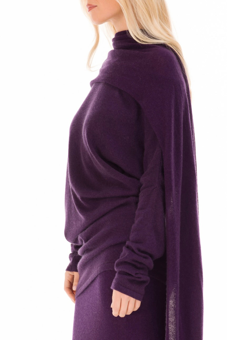 100% CASHMERE KNITTED SCARF AUBERGINE