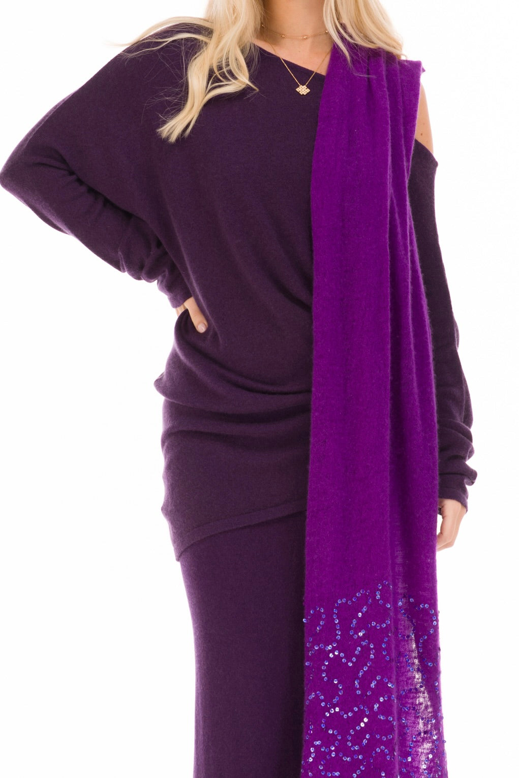 100% CASHMERE FELTED SCARF WITH SEQUINS PURPLE