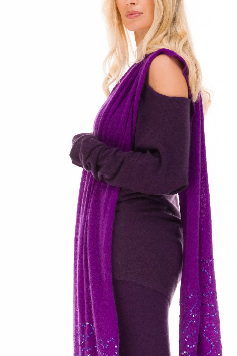 100% CASHMERE FELTED SCARF WITH SEQUINS PURPLE