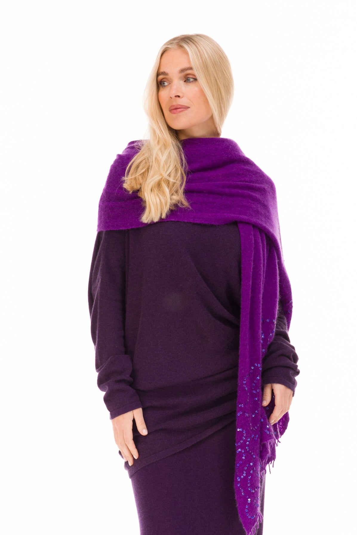 100% CASHMERE FELTED SCARF WITH SEQUINS PURPLE