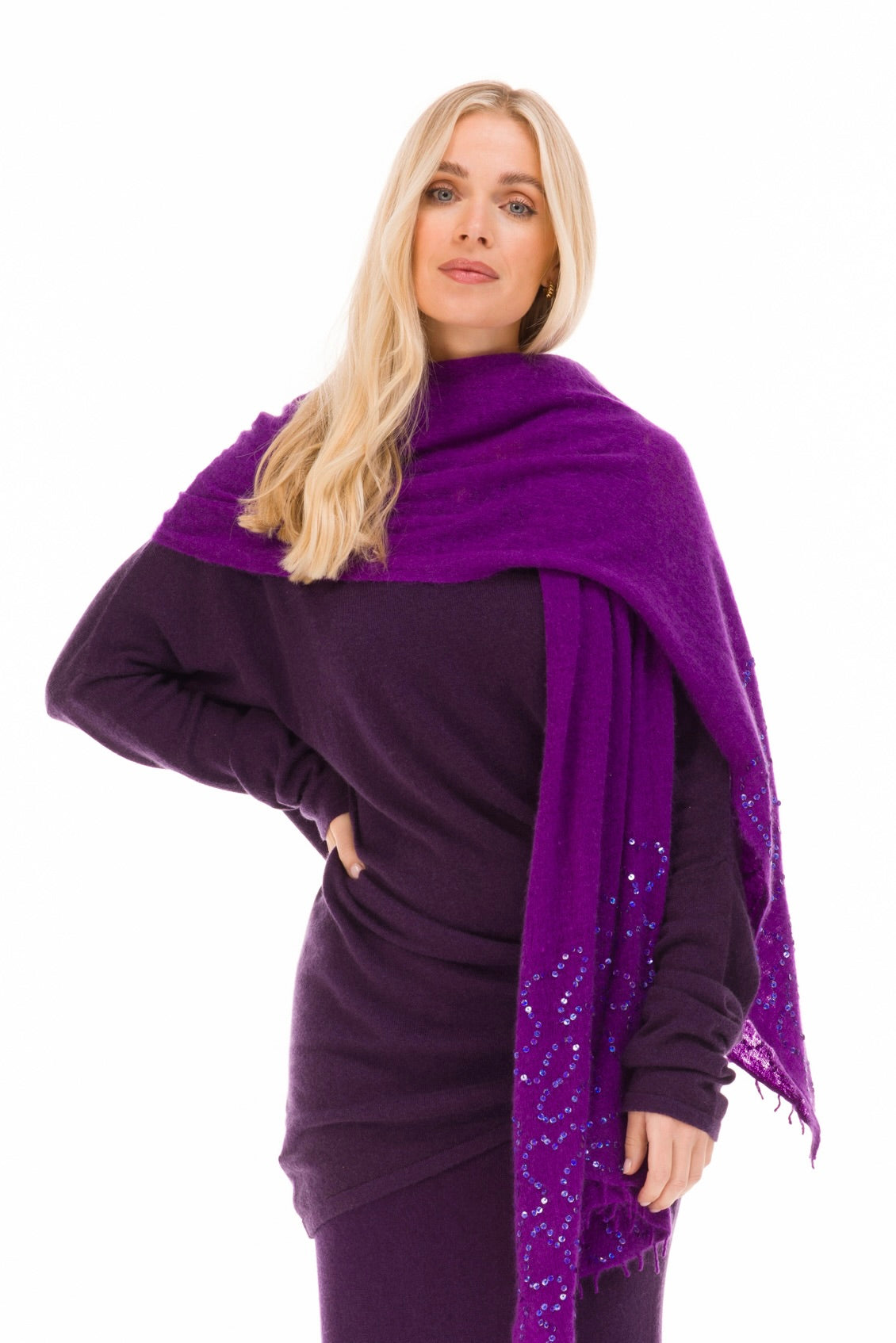 100% CASHMERE FELTED SCARF WITH SEQUINS PURPLE