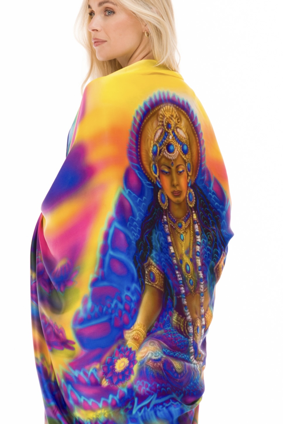 BLUE LOTUS GODDESS SILK SHAWL –  FOR TRANSFORMATION AND GRACE