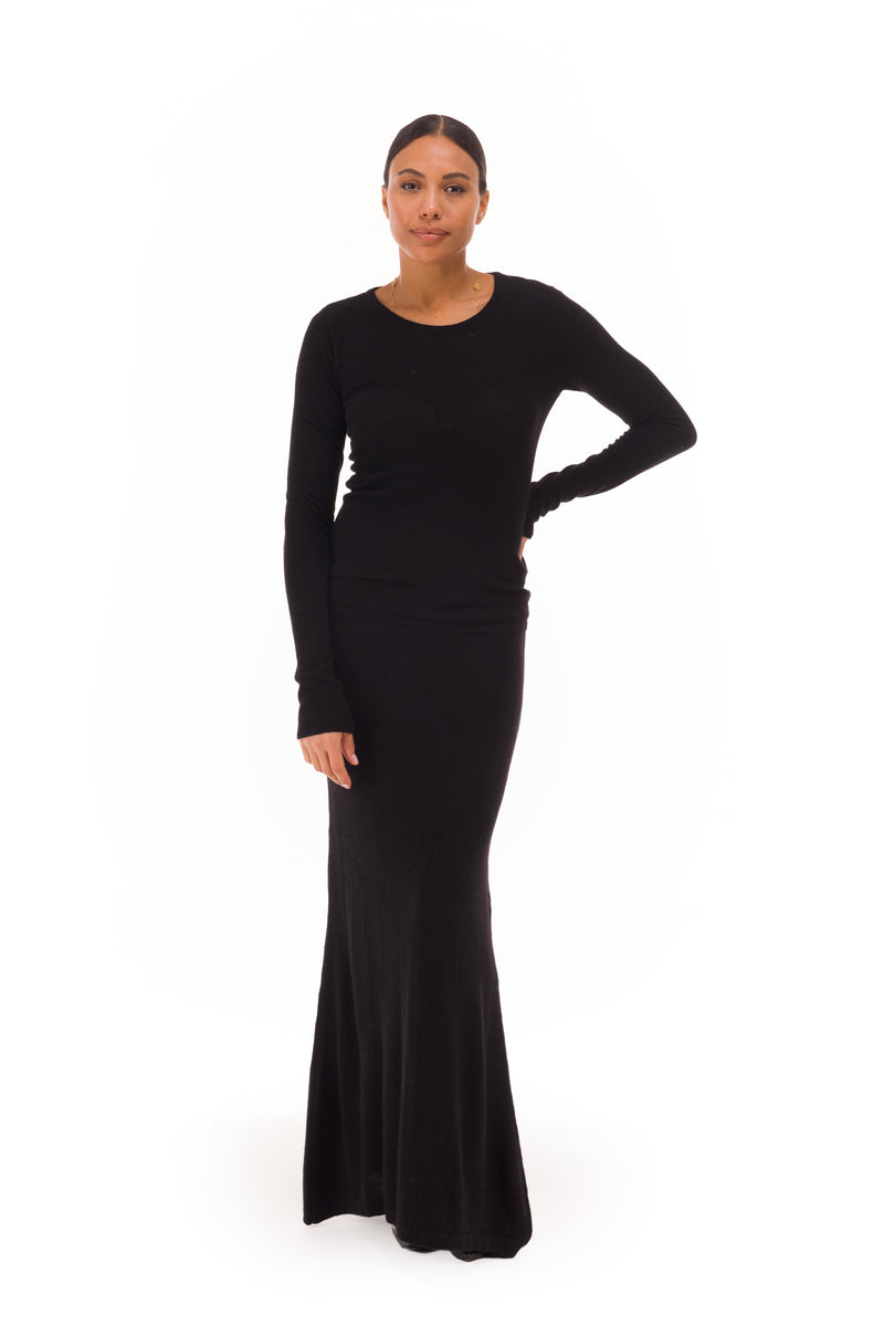 100% ULTRA FINE LONG SLEEVE TOP BLACK