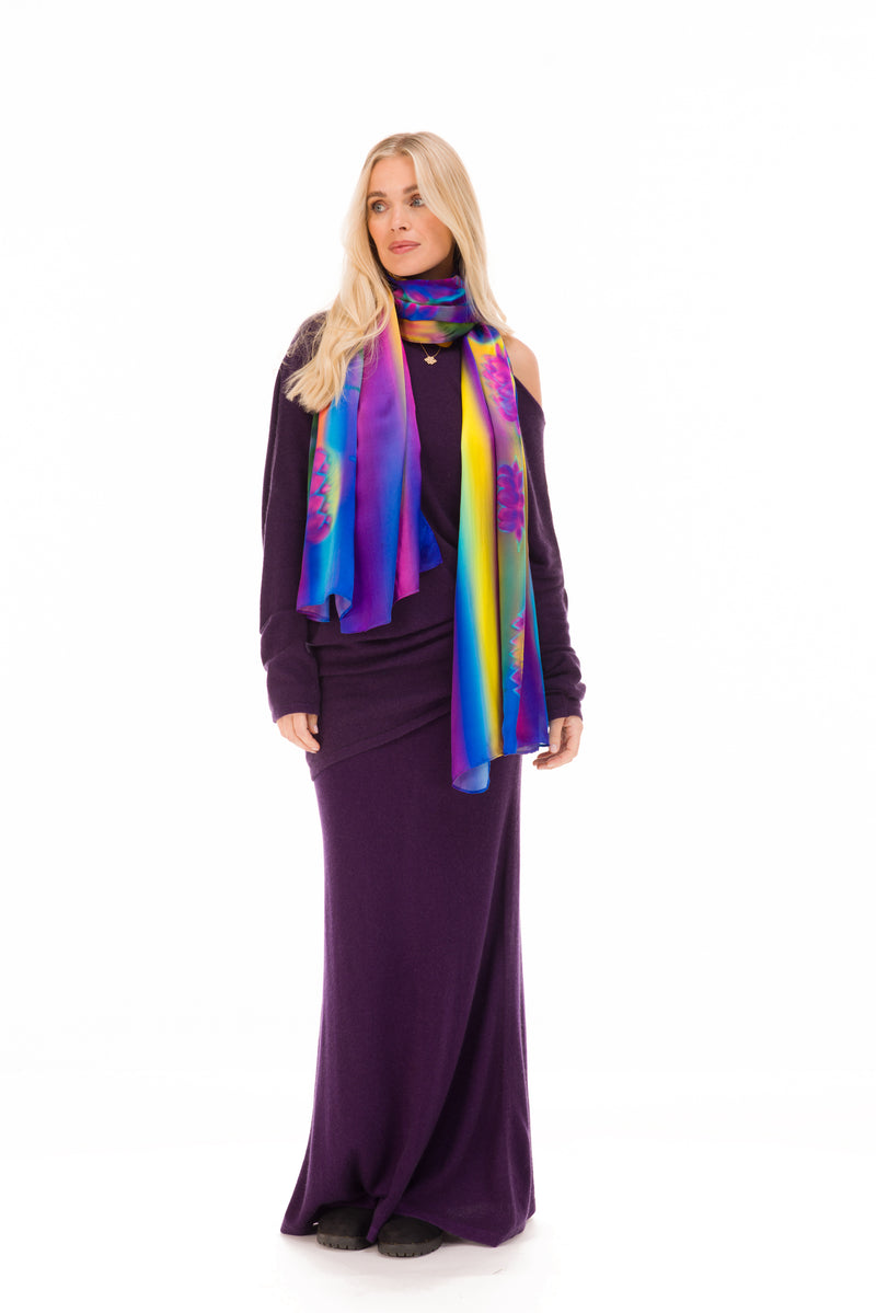 BLUE LOTUS GODDESS SILK SHAWL –  FOR TRANSFORMATION AND GRACE