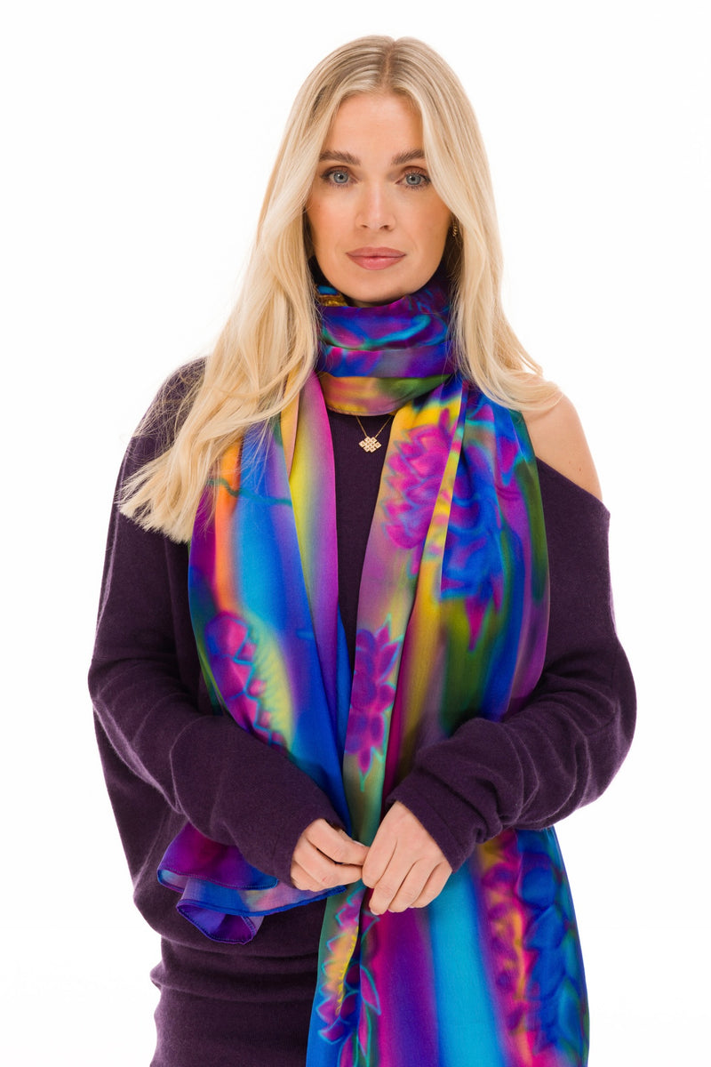 BLUE LOTUS GODDESS SILK SHAWL –  FOR TRANSFORMATION AND GRACE