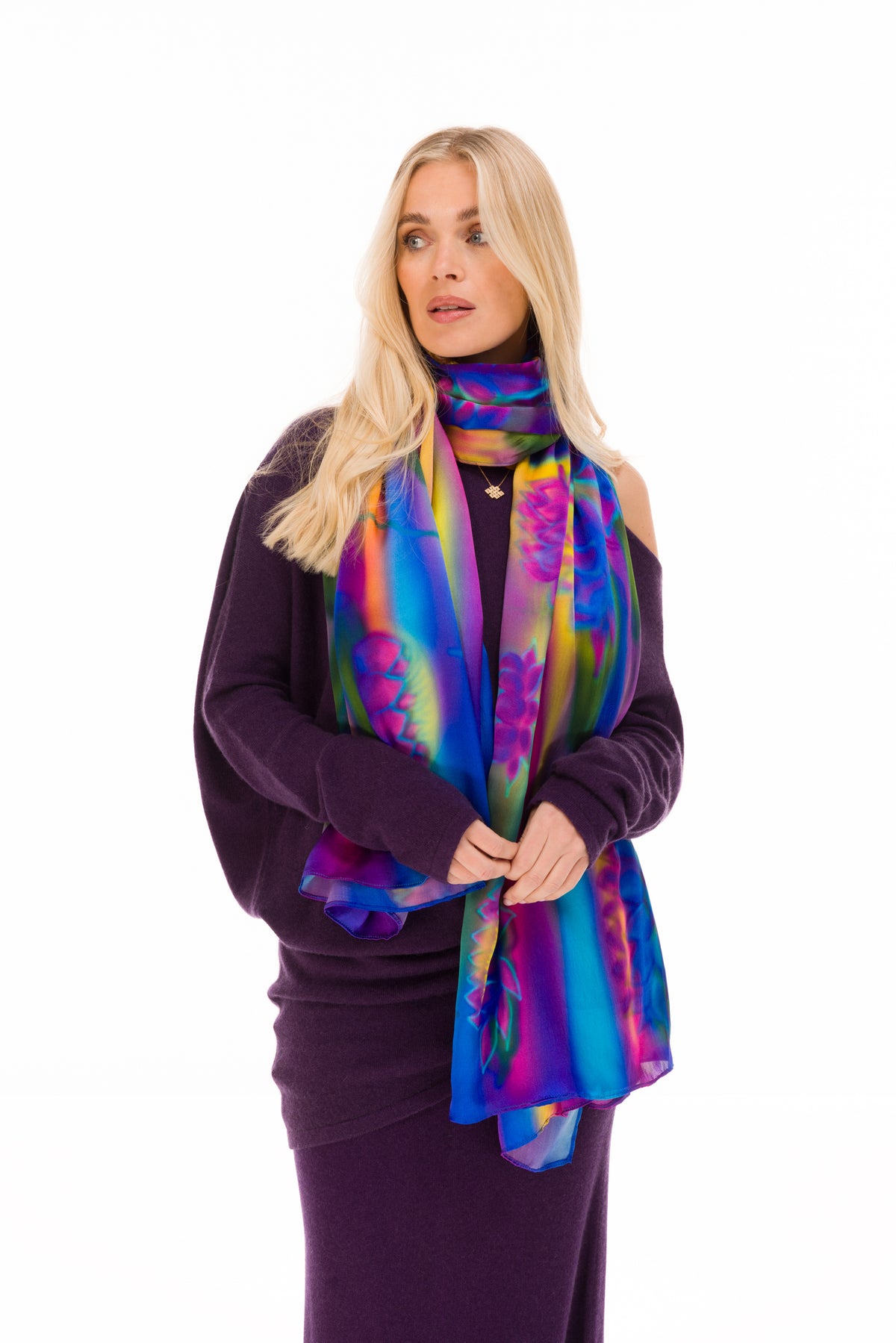 BLUE LOTUS GODDESS SILK SHAWL –  FOR TRANSFORMATION AND GRACE