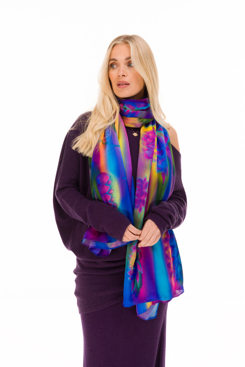 BLUE LOTUS GODDESS SILK SHAWL –  FOR TRANSFORMATION AND GRACE