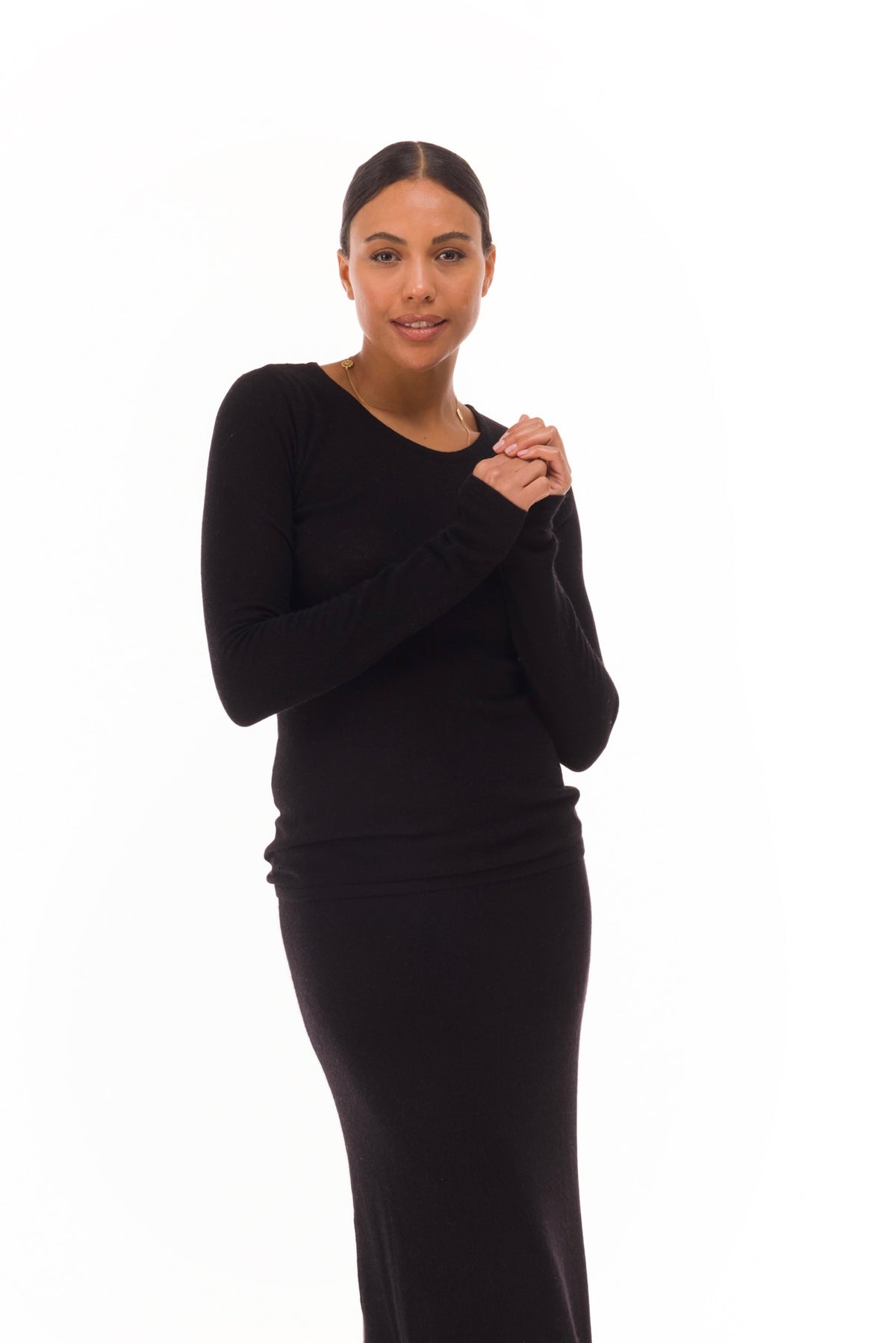 100% ULTRA FINE LONG SLEEVE TOP BLACK