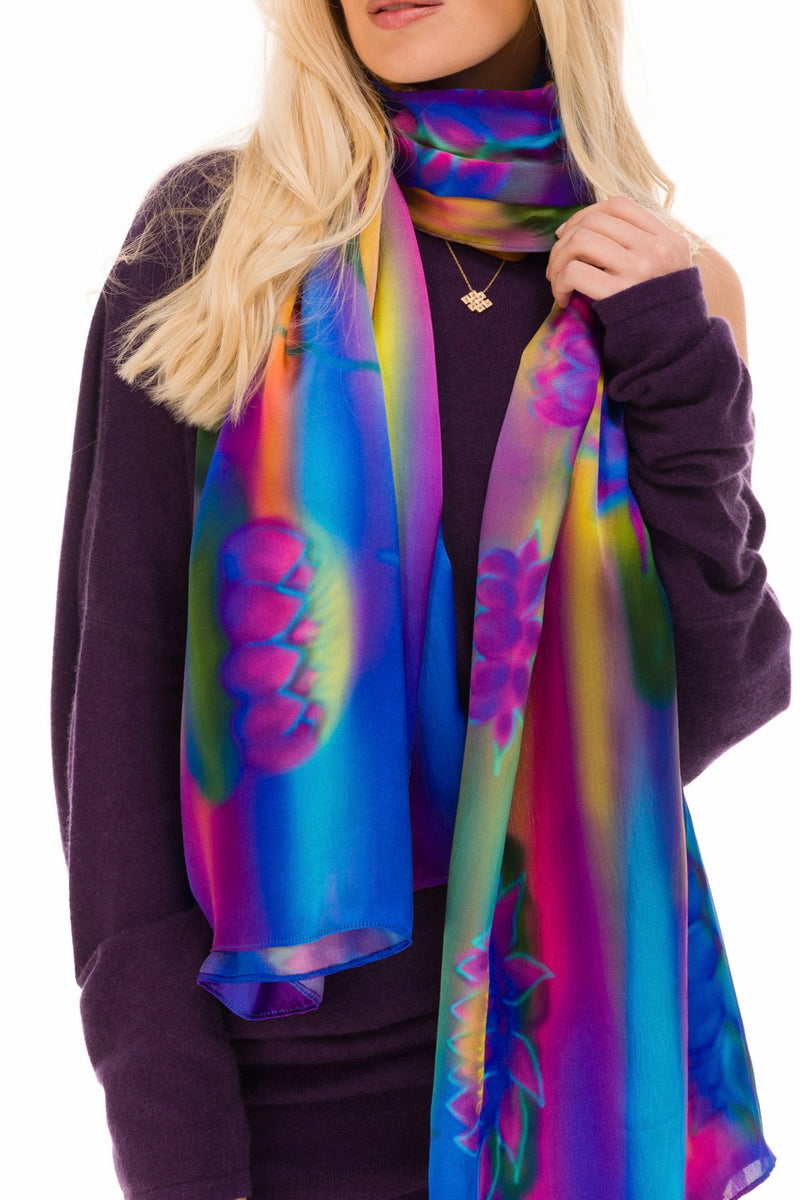 BLUE LOTUS GODDESS SILK SHAWL –  FOR TRANSFORMATION AND GRACE