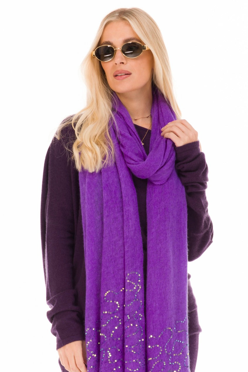 100% CASHMERE FELTED SCARF WITH SEQUINS PURPLE
