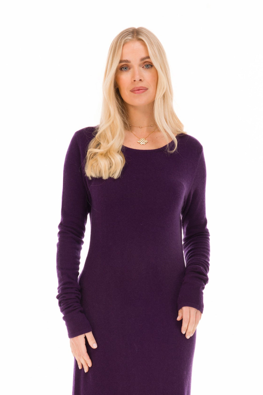 100% CASHMERE MAXI FITTED DRESS AUBERGINE