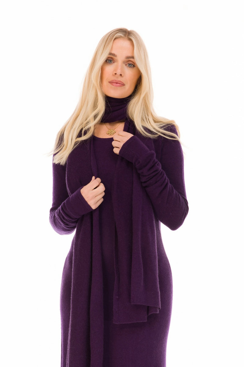 100% CASHMERE MAXI FITTED DRESS AUBERGINE