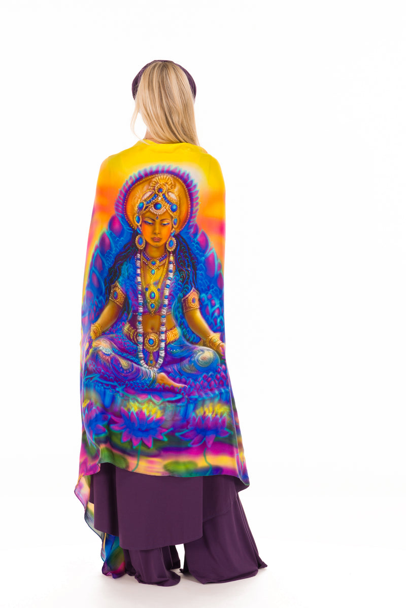 BLUE LOTUS GODDESS SILK SHAWL –  FOR TRANSFORMATION AND GRACE