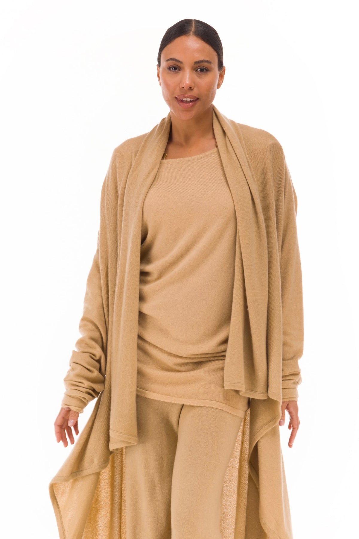 NEW 100% MONGOLIAN CASHMERE WATERFALL JACKET HONEY
