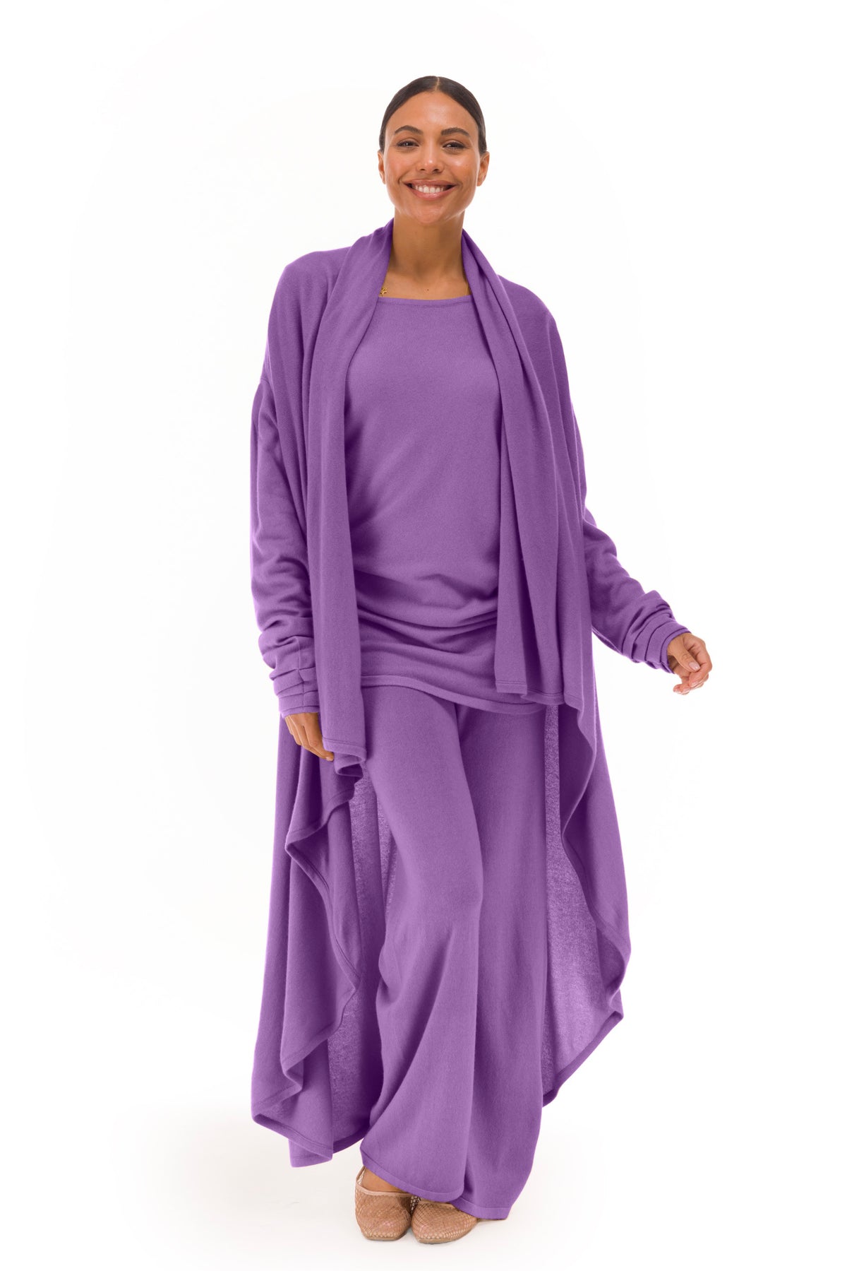 NEW 100% MONGOLIAN CASHMERE WATERFALL JACKET LAVENDER