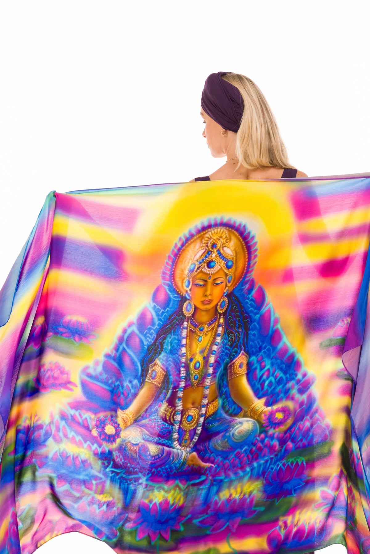 BLUE LOTUS GODDESS SILK SHAWL –  FOR TRANSFORMATION AND GRACE
