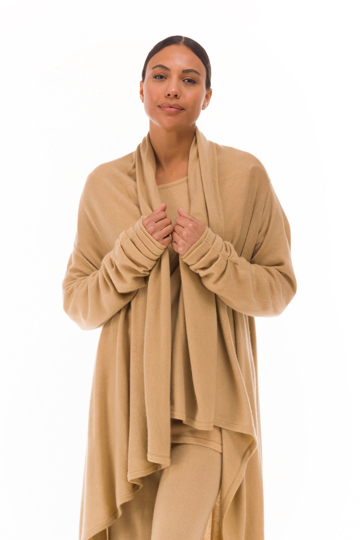 NEW 100% MONGOLIAN CASHMERE WATERFALL JACKET HONEY