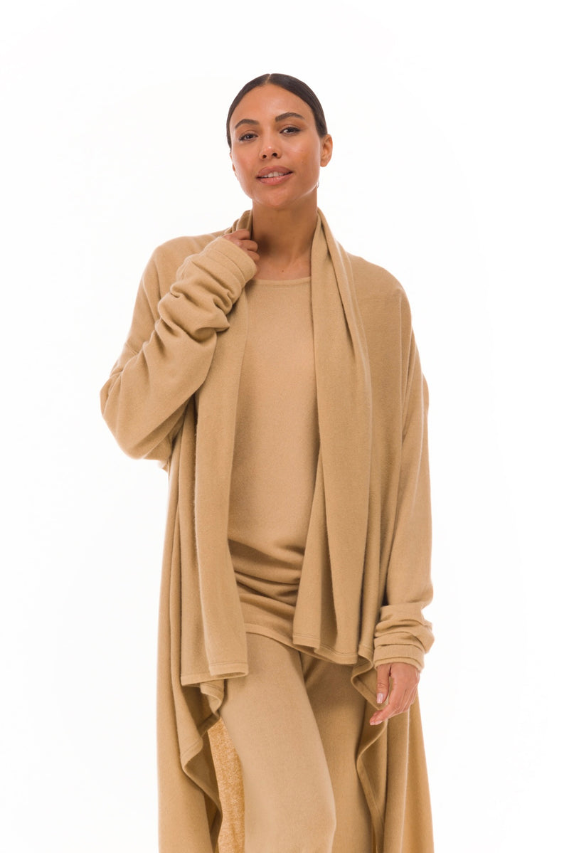 NEW 100% MONGOLIAN CASHMERE WATERFALL JACKET HONEY