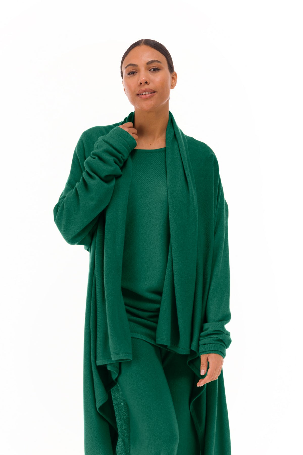 NEW 100% MONGOLIAN CASHMERE WATERFALL JACKET EMERALD GREEN
