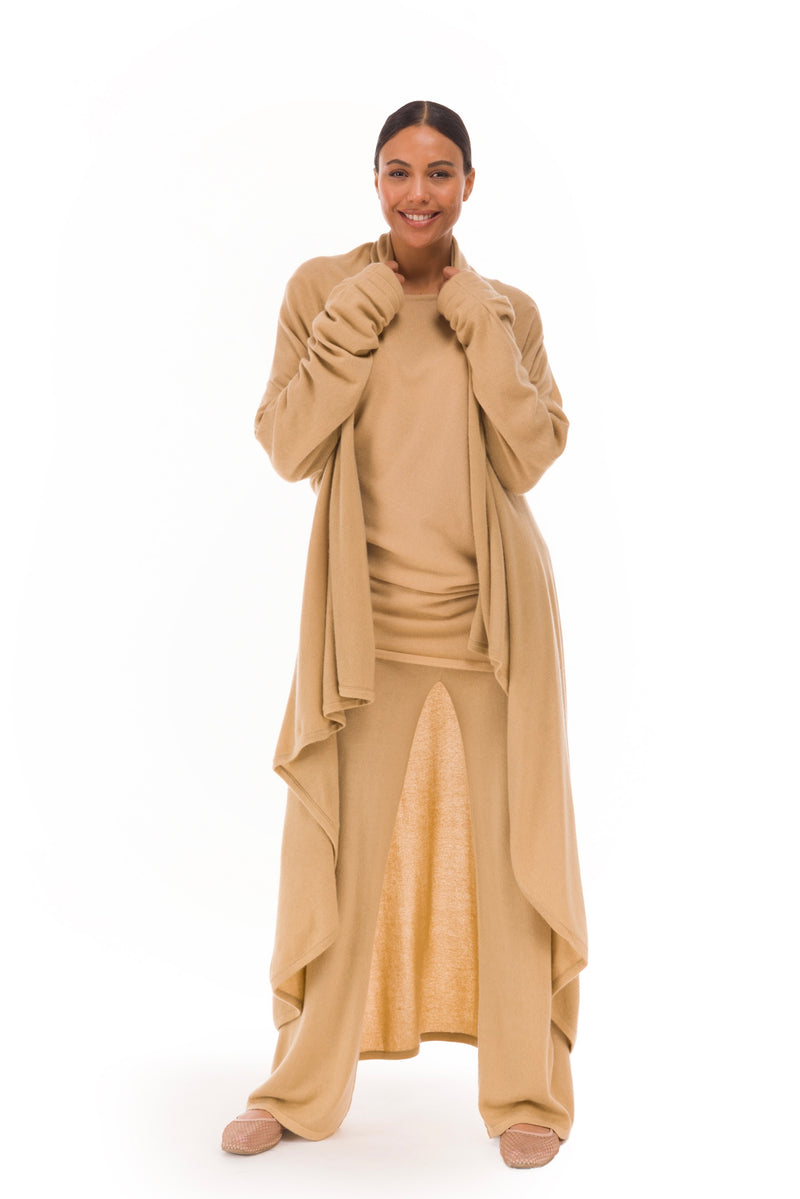 NEW 100% MONGOLIAN CASHMERE WATERFALL JACKET HONEY