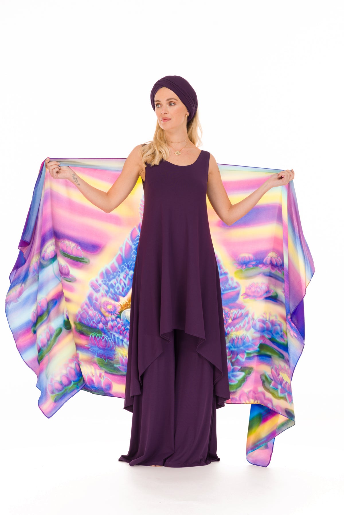 BLUE LOTUS GODDESS SILK SHAWL –  FOR TRANSFORMATION AND GRACE