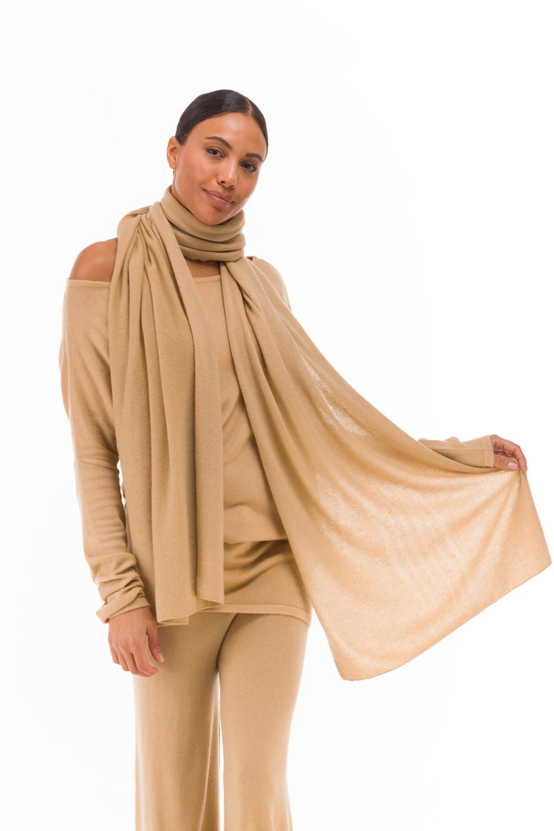 100% CASHMERE KNITTED SCARF HONEY