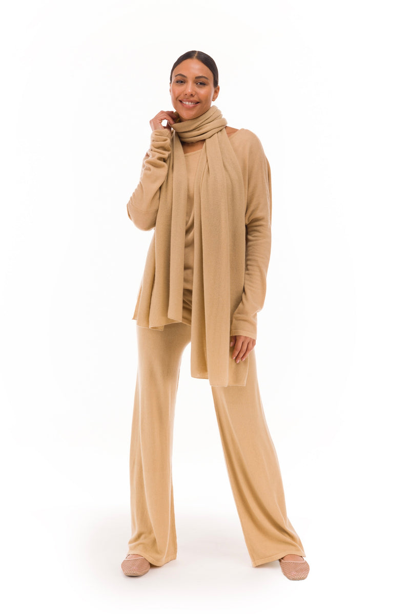 100% CASHMERE KNITTED SCARF HONEY