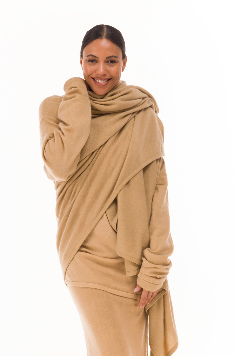NEW 100% MONGOLIAN CASHMERE WATERFALL JACKET HONEY