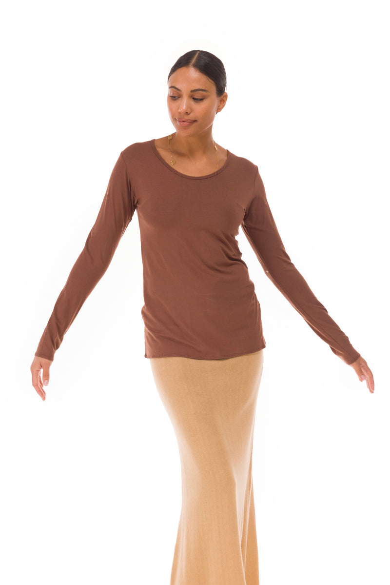 BAMBOO LONG SLEEVE TOP LIGHT BROWN