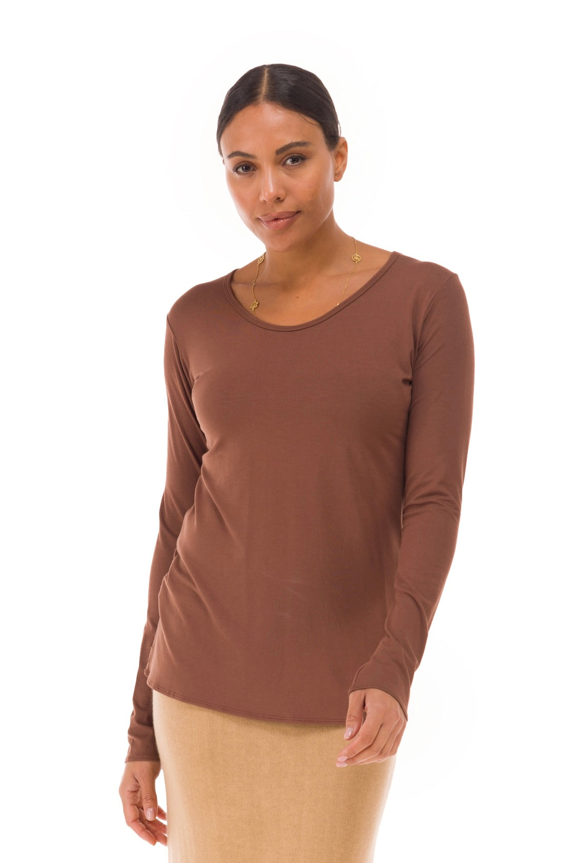 BAMBOO LONG SLEEVE TOP LIGHT BROWN