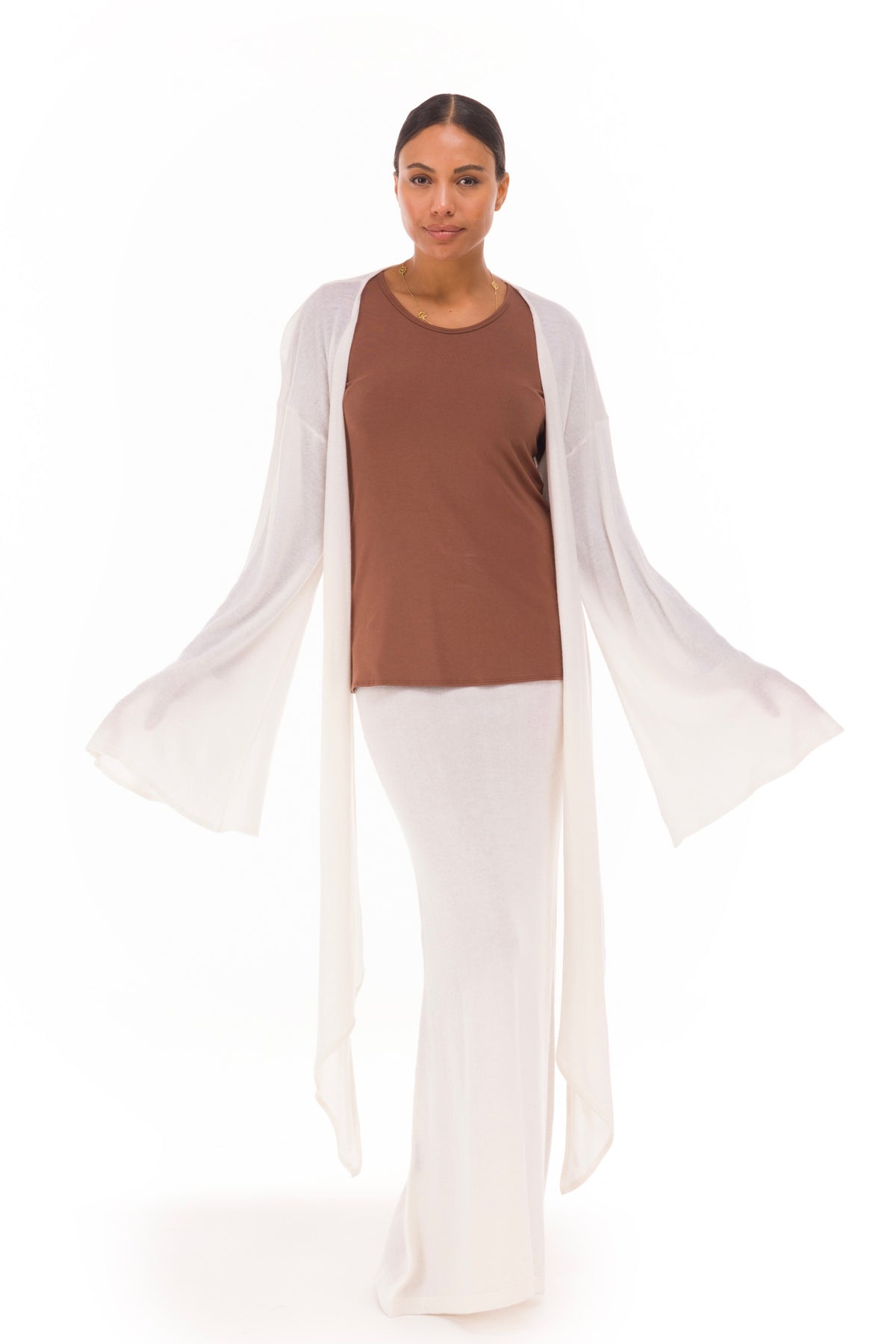 100% CASHMERE ULTRA FINE DRAPED SHRUG WINTER WHITE