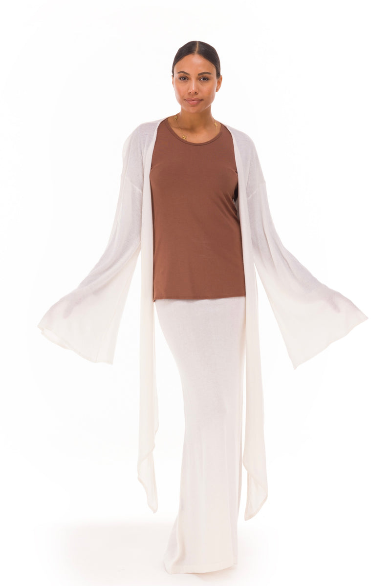 100% CASHMERE ULTRA FINE DRAPED SHRUG WINTER WHITE