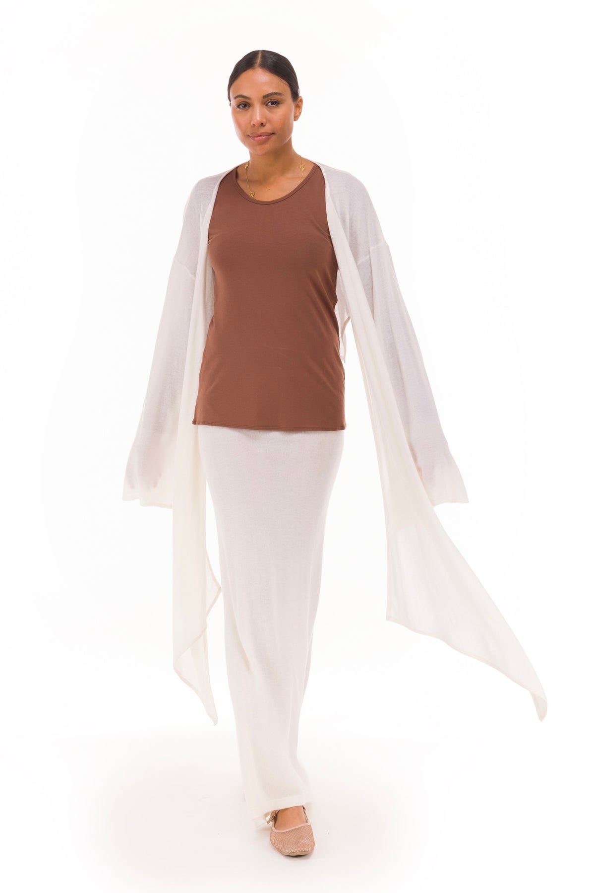 100% CASHMERE ULTRA FINE DRAPED SHRUG WINTER WHITE