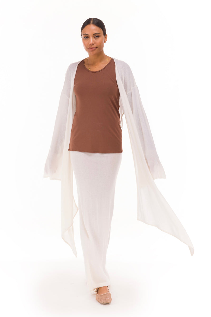 100% CASHMERE ULTRA FINE DRAPED SHRUG WINTER WHITE