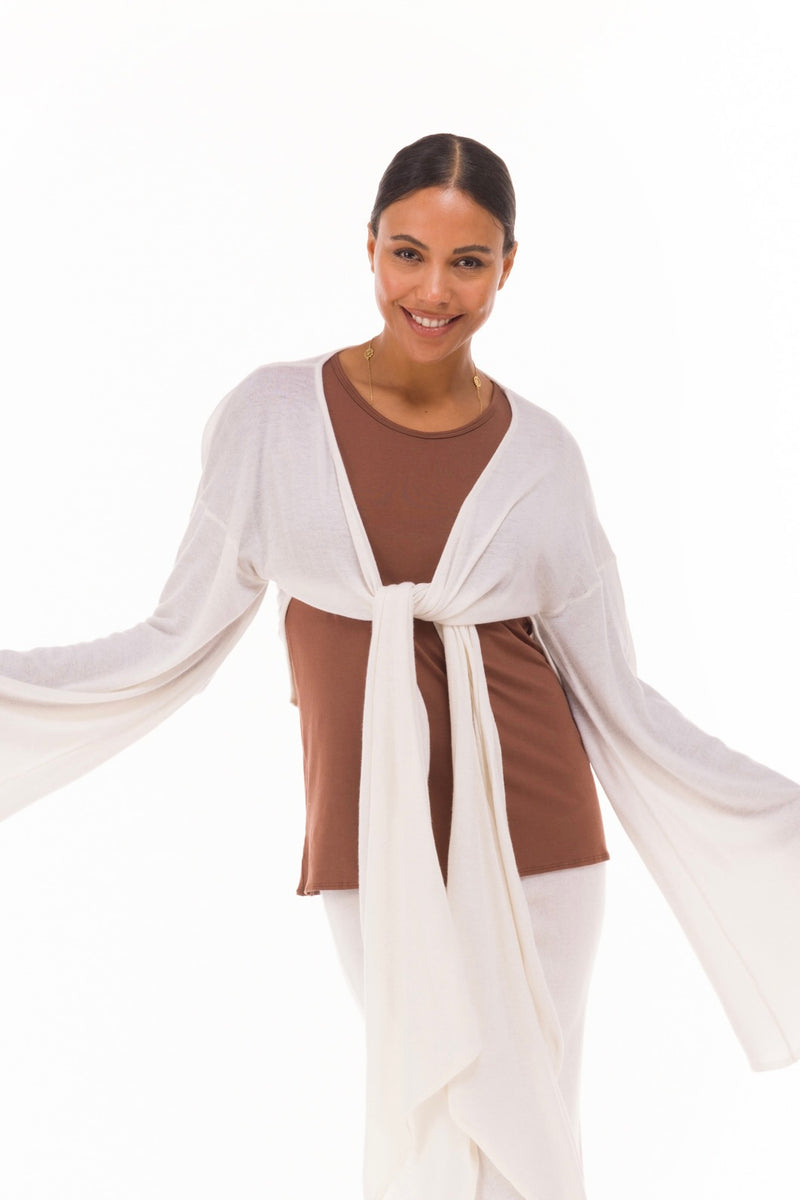 100% CASHMERE ULTRA FINE DRAPED SHRUG WINTER WHITE