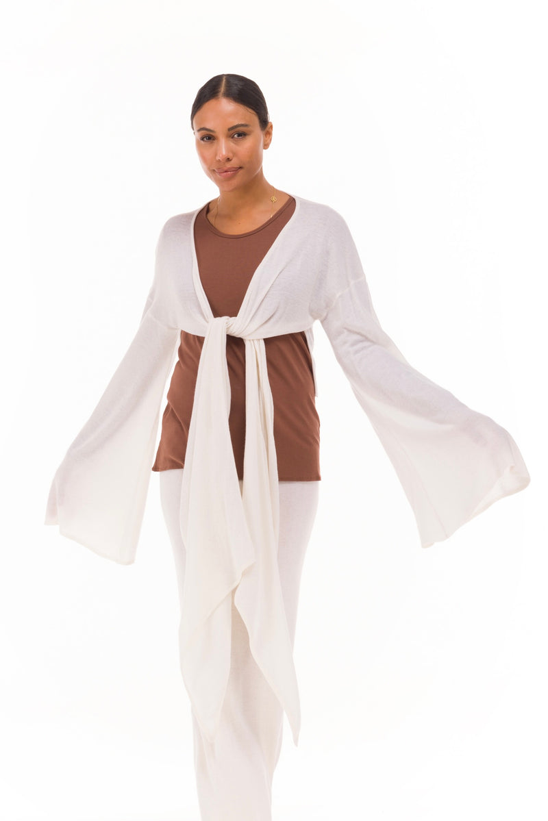 100% CASHMERE ULTRA FINE DRAPED SHRUG WINTER WHITE