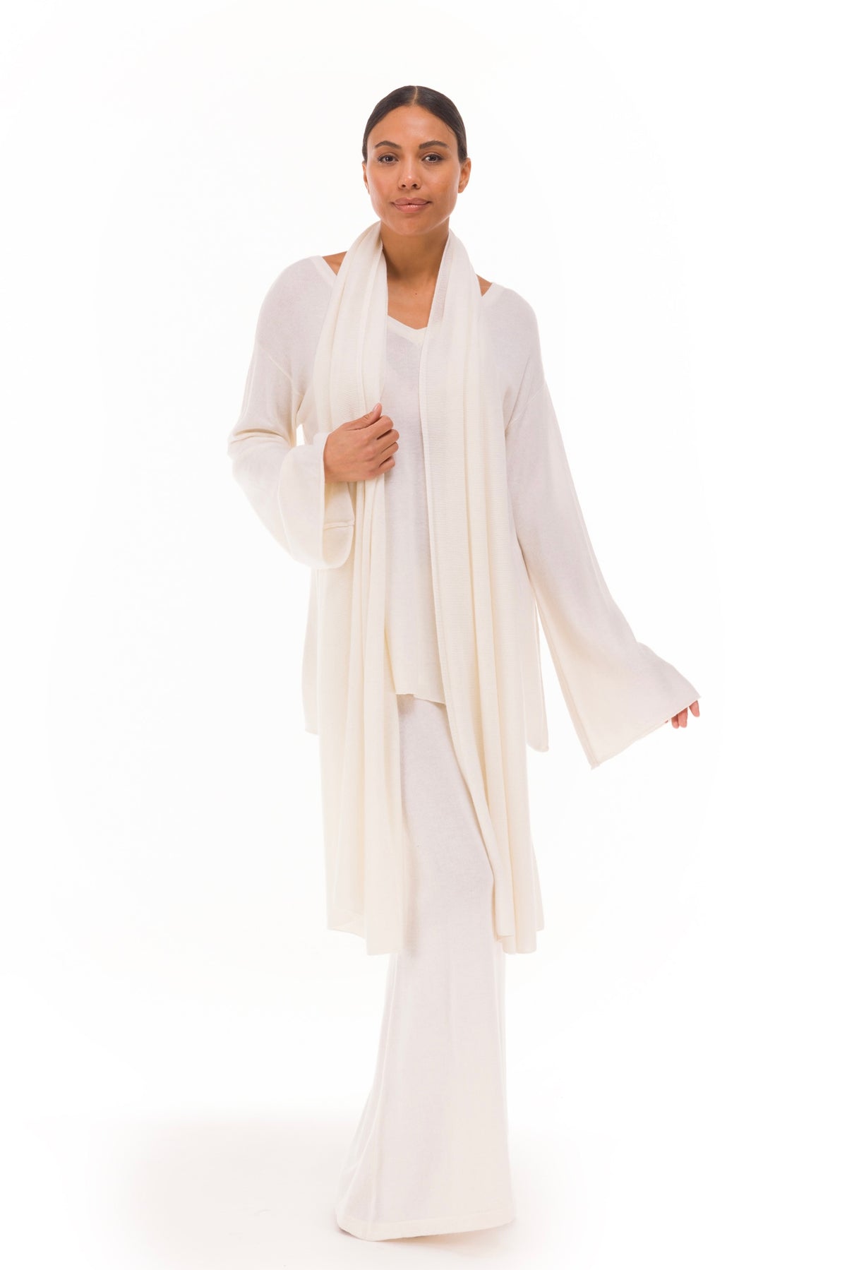 100% CASHMERE KNITTED SCARF WINTER WHITE