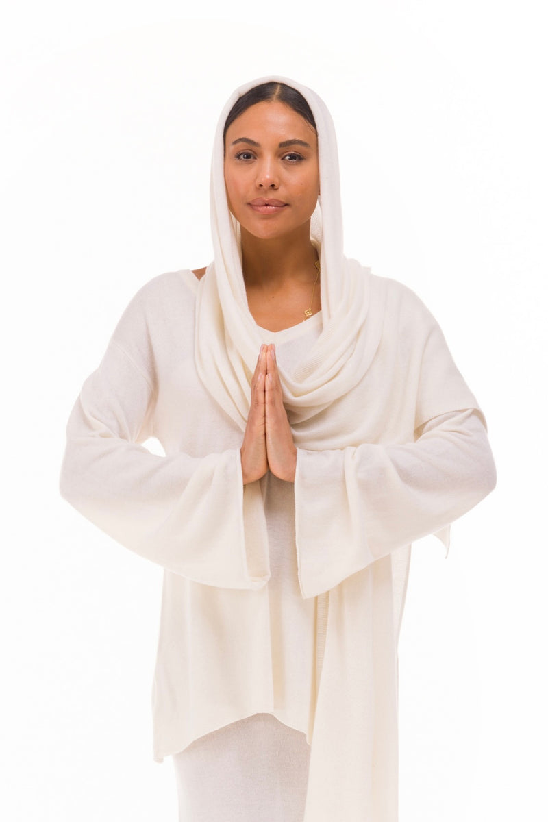 100% CASHMERE KNITTED SCARF WINTER WHITE