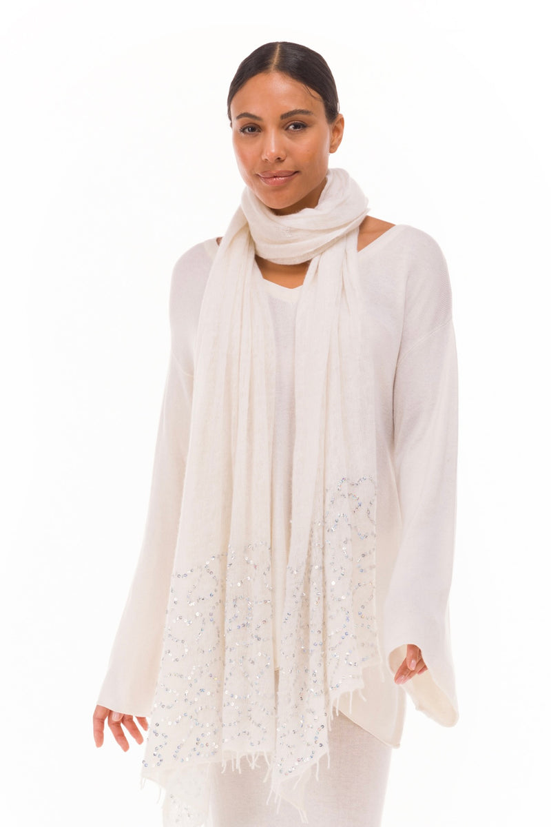 100% CASHMERE FLUTED V-NECK JUMPER WINTER WHITE